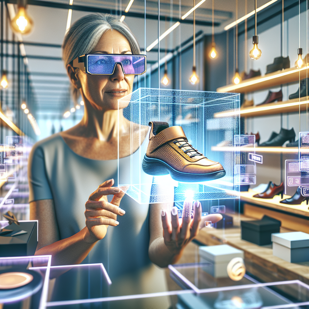 "Augmented reality application enhancing retail shopping experience with virtual try-on feature for clothing and accessories in a modern store"